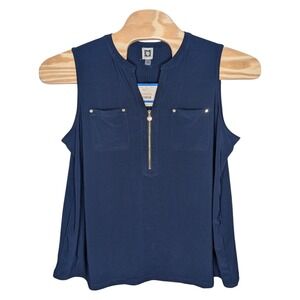 Anne Klein Sleeveless‎ Blouse Top XL Professional Navy Blue Stretchy New NWT